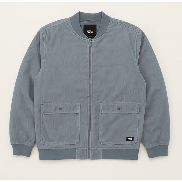 Vans Quilted Bomber Jacket Men XL Gray Blue Corduroy Full Zip Padded Lined HO22 - Picture 1 of 10